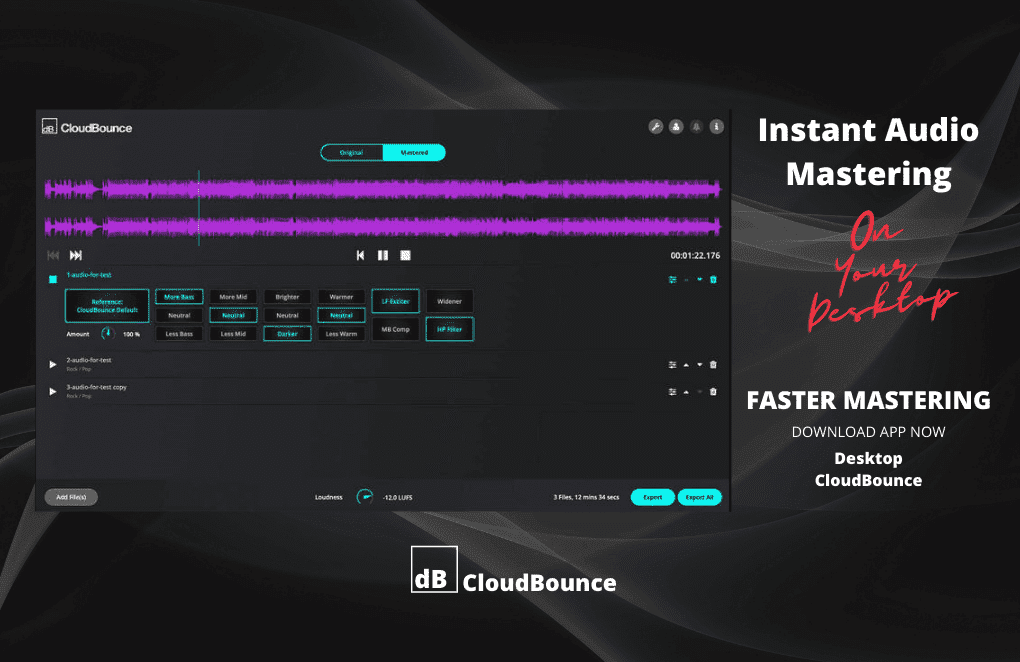 Instant audio mastering by CloudBounce.