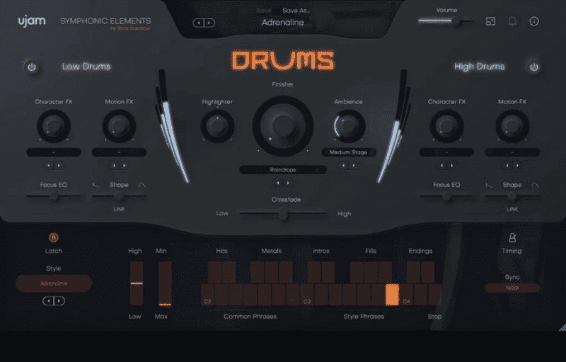 Drums is a free drum synthesizer for mac and pc, featuring symphonic elements.