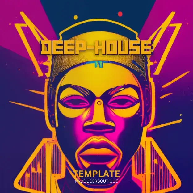 Vibrant FL STUDIO 21 Deep House TEMPLATE featuring a stylized face with headphones and the words "deep house.