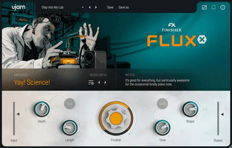 A FLUXX-themed website showcasing a picture of a flux synthesizer.