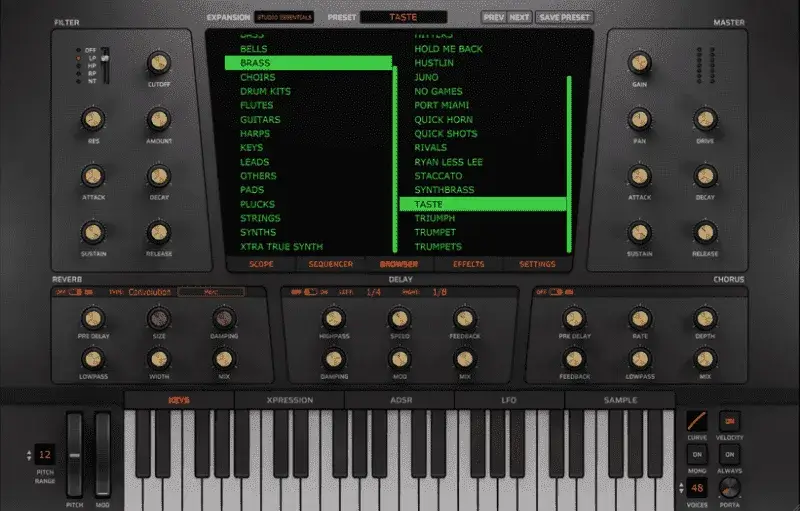 A Heat Up 3 digital synthesizer with a green screen and a green keyboard.