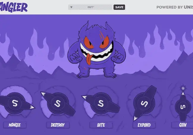 A screen shot of a Mangler monster on a purple background.